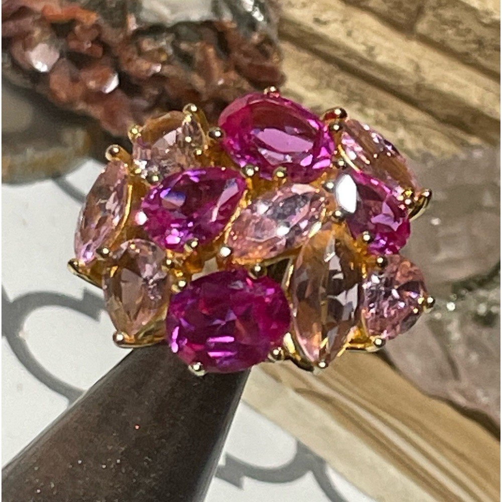 JC China signed pink fushia cluster cocktail ring